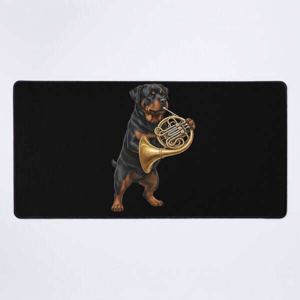 Item preview, Rottweiler Playing French Horn Player Dog Lover designed and sold by DoodleTortle.