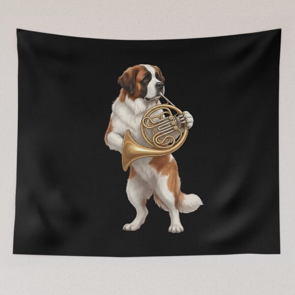 Item preview, Saint Bernard Playing French Horn Player Dog Lover designed and sold by DoodleTortle.