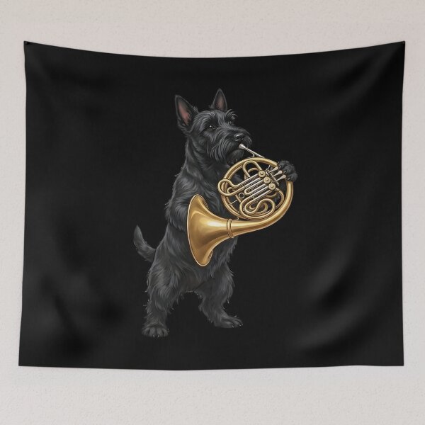 Item preview, Scottish Terrier Playing French Horn Player Dog Lover designed and sold by DoodleTortle.