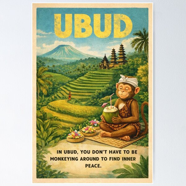 Item preview, Ubud Bali Rice Terraces with Temple and Peaceful Monkey designed and sold by Places On Earth.