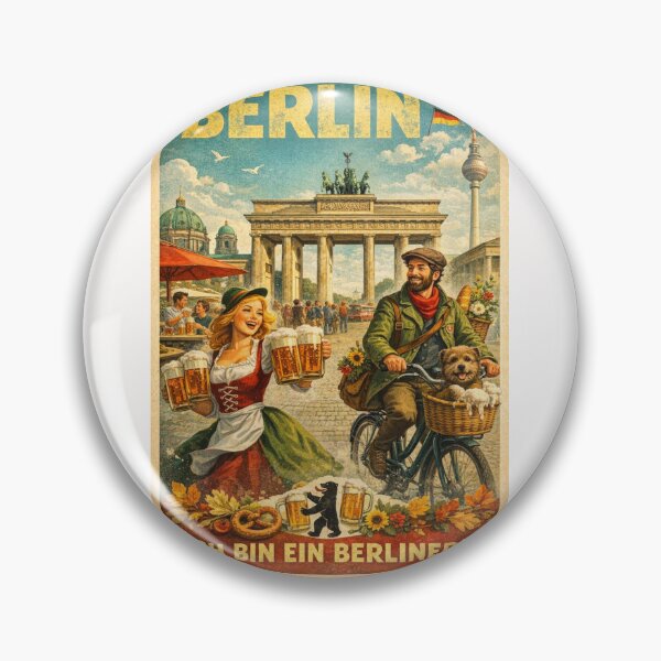 Item preview, Berlin Germany Retro Poster with Brandenburg Gate and Beer designed and sold by Places On Earth.