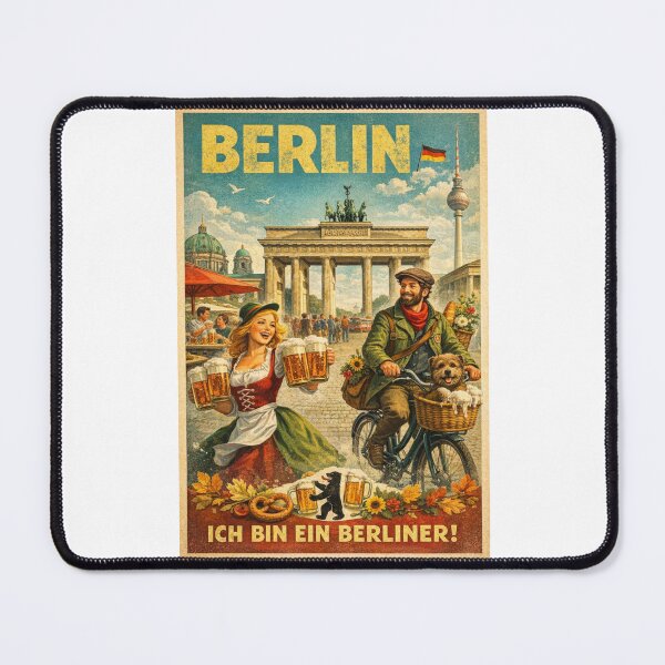 Item preview, Berlin Germany Retro Poster with Brandenburg Gate and Beer designed and sold by Places On Earth.