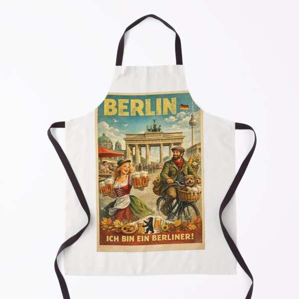 Item preview, Berlin Germany Retro Poster with Brandenburg Gate and Beer designed and sold by Places On Earth.
