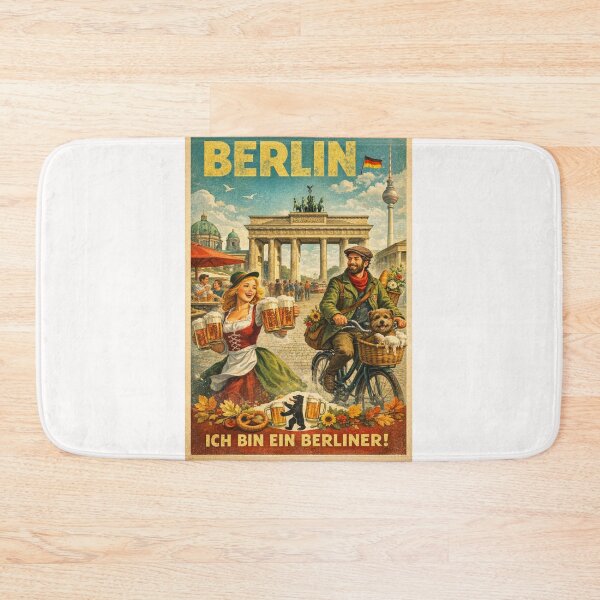 Item preview, Berlin Germany Retro Poster with Brandenburg Gate and Beer designed and sold by Places On Earth.