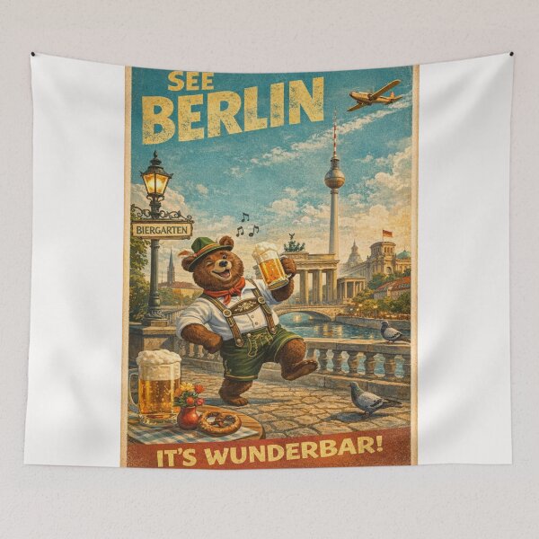 Item preview, Berlin Germany Retro Biergarten Scene with Brandenburg Gate designed and sold by Places On Earth.