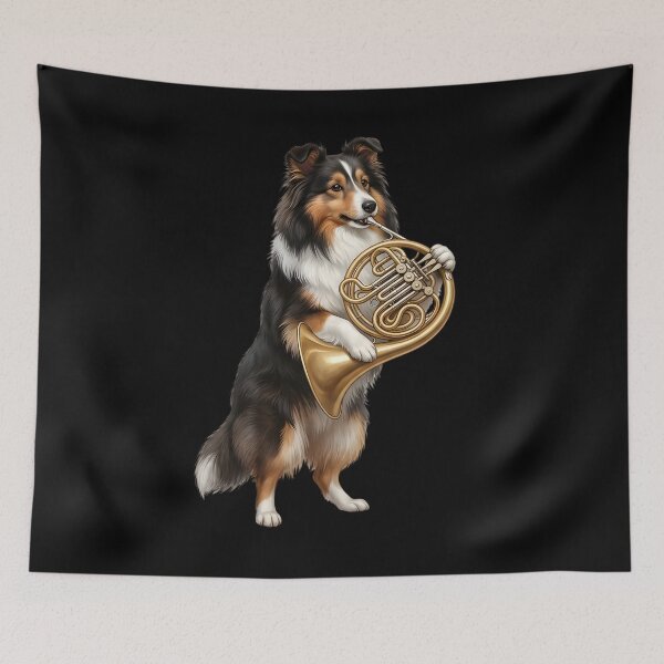 Item preview, Shetland Sheepdog Playing French Horn Player Dog Lover designed and sold by DoodleTortle.