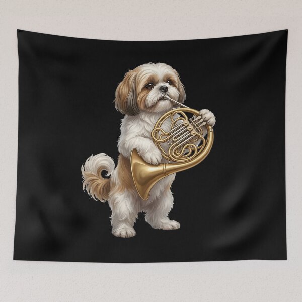 Item preview, Shih Tzu Playing French Horn Player Dog Lover designed and sold by DoodleTortle.