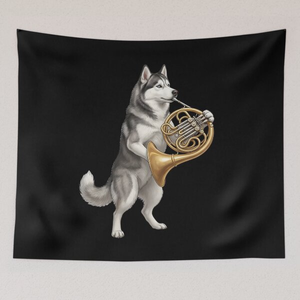 Item preview, Siberian Husky Playing French Horn Player Dog Lover designed and sold by DoodleTortle.