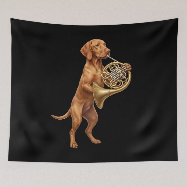 Item preview, Vizsla Playing French Horn Player Dog Lover designed and sold by DoodleTortle.