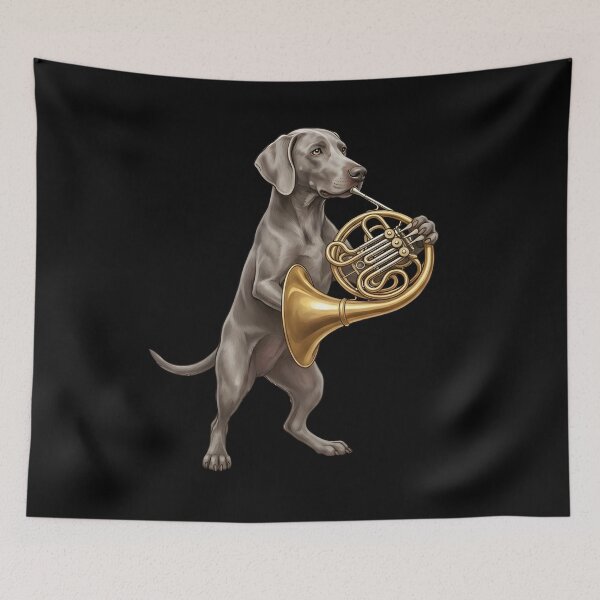 Item preview, Weimaraner Playing French Horn Player Dog Lover designed and sold by DoodleTortle.