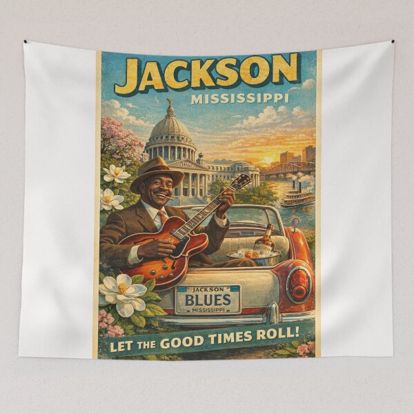 Item preview, Jackson Mississippi Blues Music Retro Travel Scene designed and sold by Places On Earth.