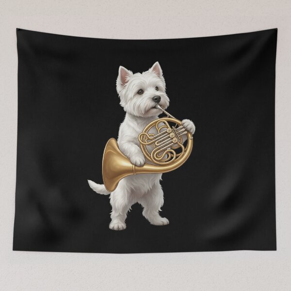 Item preview, West Highland White Terrier Playing French Horn Player Dog Lover designed and sold by DoodleTortle.