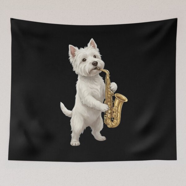 Item preview, West Highland White Terrier Playing Saxophone Player Saxophonist Dog Lover designed and sold by DoodleTortle.