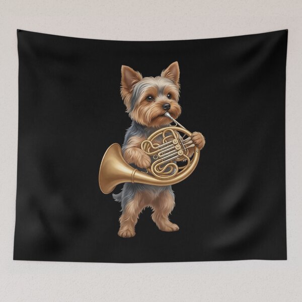 Item preview, Yorkshire Terrier Playing French Horn Player Dog Lover designed and sold by DoodleTortle.