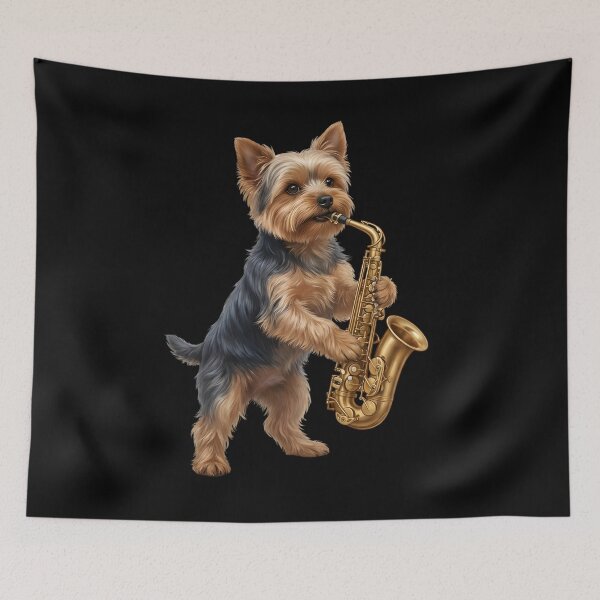Item preview, Yorkshire Terrier Playing Saxophone Player Saxophonist Dog Lover designed and sold by DoodleTortle.