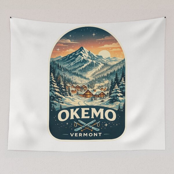 Item preview, Okemo Vermont Retro Ski Village Winter Mountain Scene designed and sold by Places On Earth.
