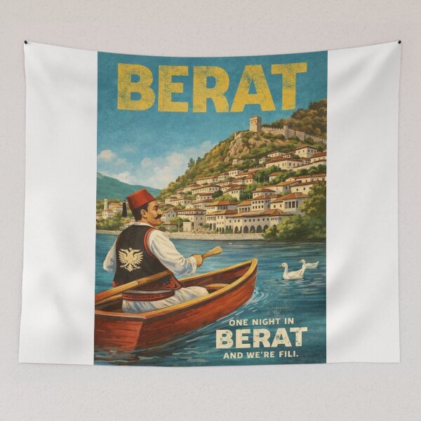 Item preview, Berat Albania Vintage Old Town River Landscape designed and sold by Places On Earth.