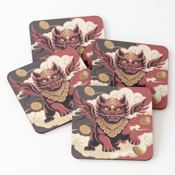Item preview, Chinese Pixiu Mythical Guardian – Red Gold Feng Shui Fortune Beast Illustration designed and sold by Tamas Das.