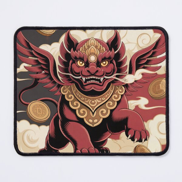 Item preview, Chinese Pixiu Mythical Guardian – Red Gold Feng Shui Fortune Beast Illustration designed and sold by Tamas Das.