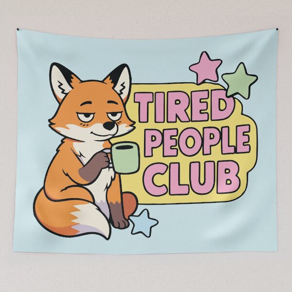 Item preview, Tired People Club Sleepy Fox with Coffee designed and sold by BrownHorse90s.
