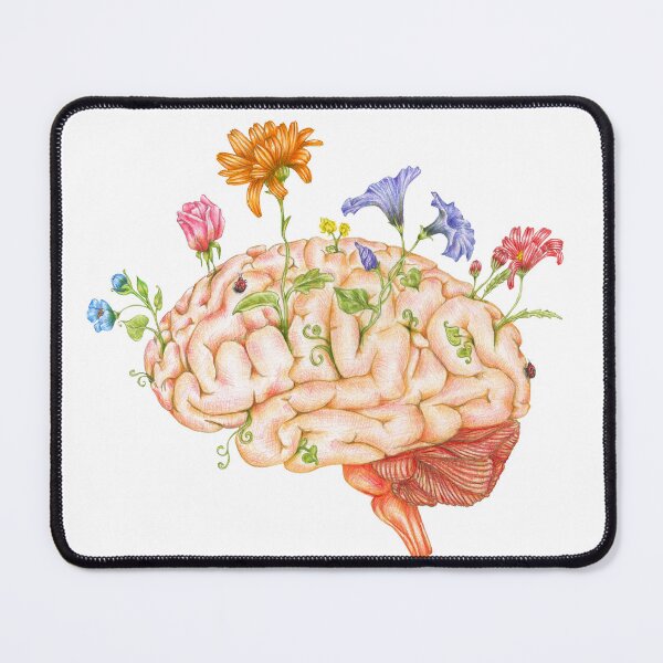 Item preview, Flower Mind – Surreal Brain with Flowers Pencil Drawing designed and sold by AlisaArtDecor.