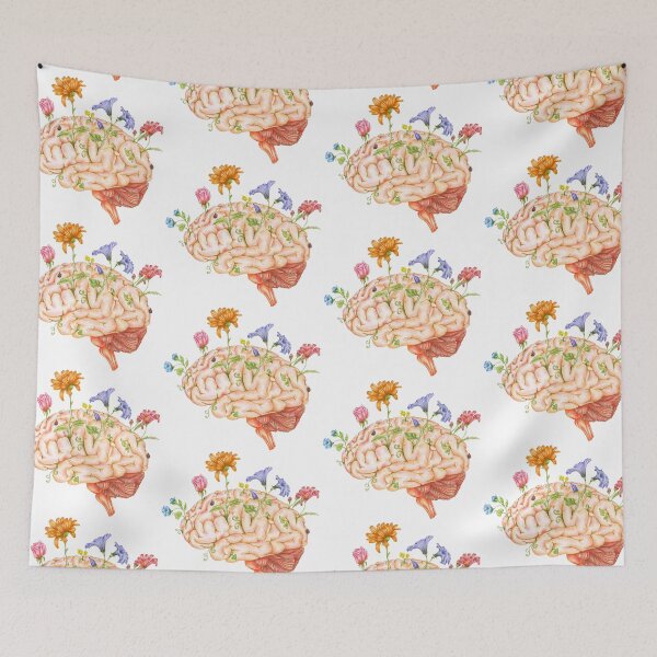 Item preview, Flower Mind – Surreal Brain with Flowers Pencil Drawing designed and sold by AlisaArtDecor.