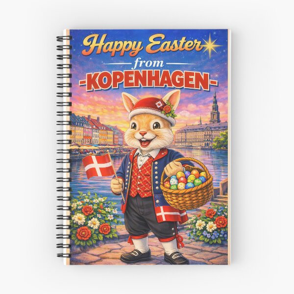 Item preview, Happy Easter from Copenhagen – Retro Easter card with Easter bunny and Nyhavn designed and sold by Earth Celebration Designs.