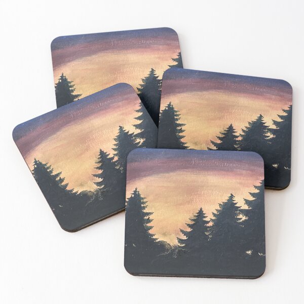 Item preview, Acrylic painting of tree silhouettes and birds in the first morning light designed and sold by creaphyl28.