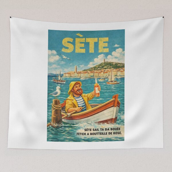 Item preview, Sète France Vintage Mediterranean Harbor and Rosé Scene designed and sold by Aryabek.