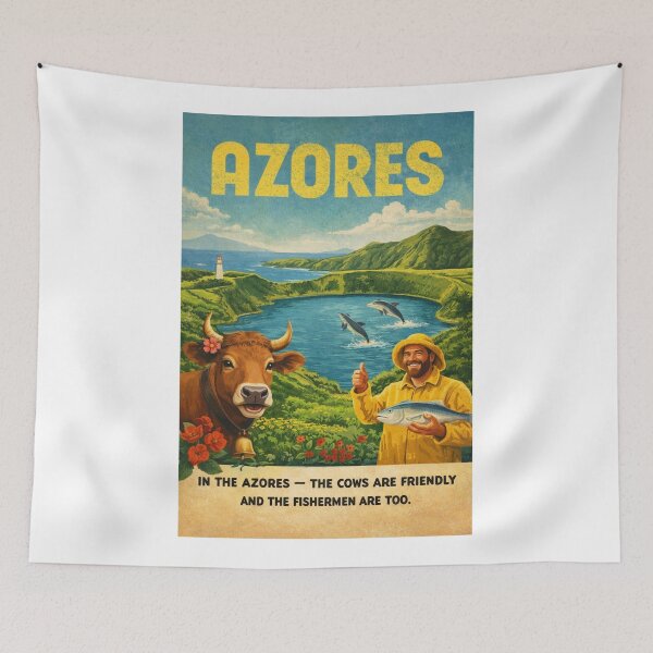 Item preview, Azores Portugal Vintage Island Lagoon and Dolphin Scene designed and sold by Aryabek.