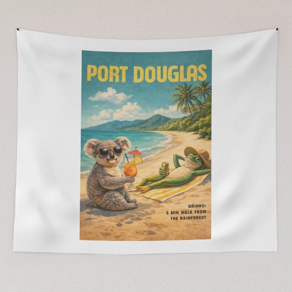 Item preview, Port Douglas Australia Vintage Tropical Beach Scene designed and sold by Aryabek.