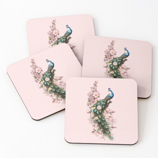 Item preview, Peacock feathers and cherry bloossom floral art designed and sold by Natart1004.