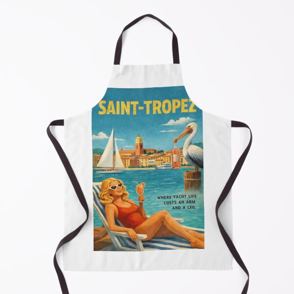 Item preview, Saint-Tropez French Riviera Vintage Yacht Harbor Scene designed and sold by Aryabek.