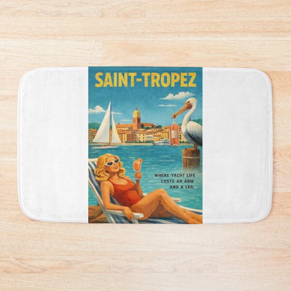 Item preview, Saint-Tropez French Riviera Vintage Yacht Harbor Scene designed and sold by Aryabek.