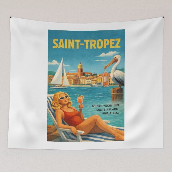 Item preview, Saint-Tropez French Riviera Vintage Yacht Harbor Scene designed and sold by Aryabek.