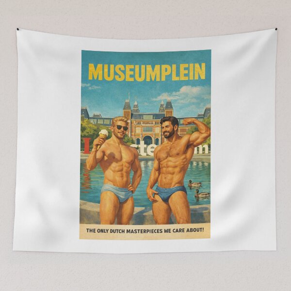Item preview, Museumplein Amsterdam Rijksmuseum Retro Travel Scene designed and sold by Aryabek.