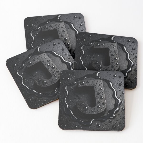 Item preview, Black Letter J Monogram – Glossy Water Droplets Dark Minimal 3D Initial designed and sold by Kaleidoscope Print.