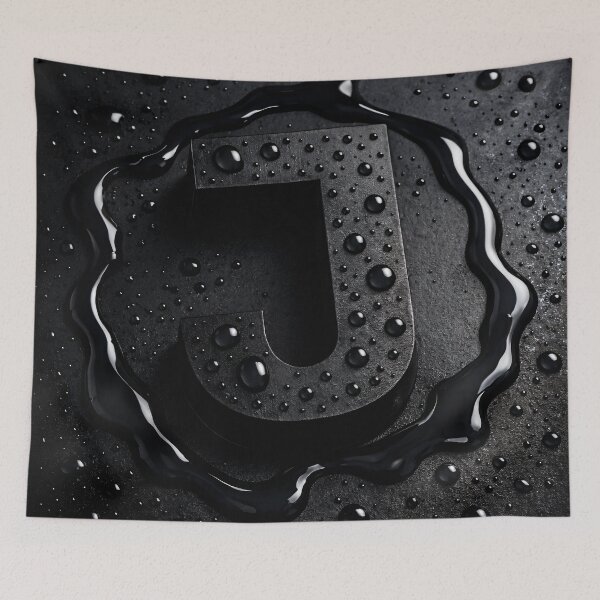 Item preview, Black Letter J Monogram – Glossy Water Droplets Dark Minimal 3D Initial designed and sold by Kaleidoscope Print.