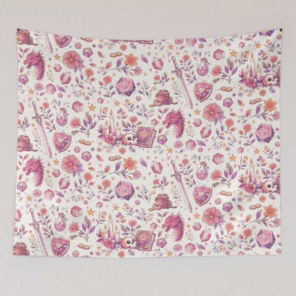 Item preview, DND RPG  pink floral seamless pattern for d&d girl adventurers designed and sold by DungeonAtelier.