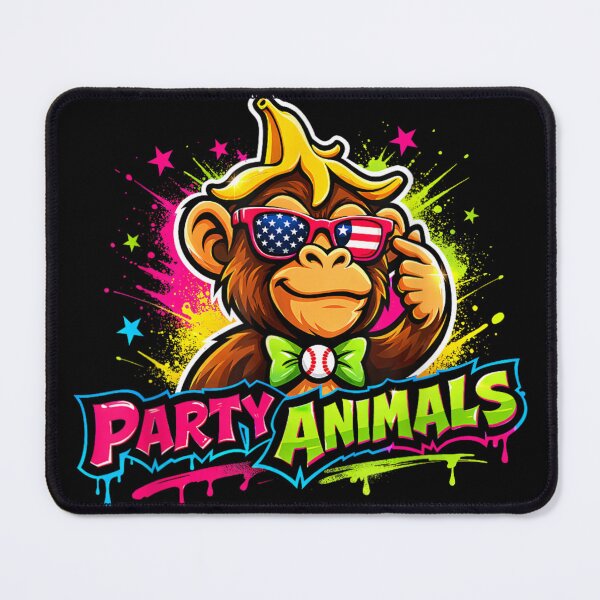 Item preview, Party Animals Funny Monkey With USA Sunglasses Neon Art designed and sold by Nannythenimfa.