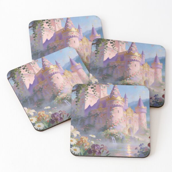 Item preview, Romantic Castle in Blooming Forest, Dreamy Mountain Landscape Artwork designed and sold by BlareBlare.