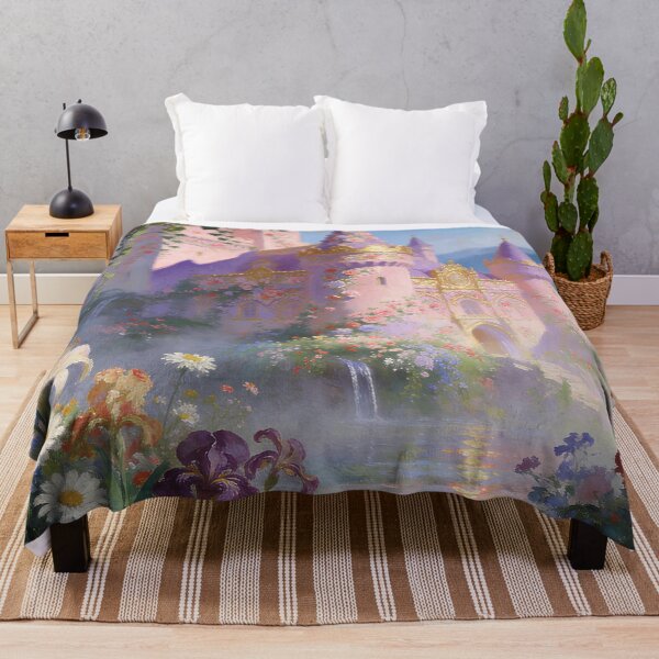 Item preview, Romantic Castle in Blooming Forest, Dreamy Mountain Landscape Artwork designed and sold by BlareBlare.