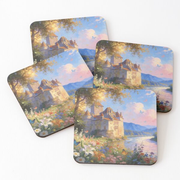 Item preview, Fairytale Castle Garden Art, Impressionist Forest & Flower Landscape Print designed and sold by BlareBlare.