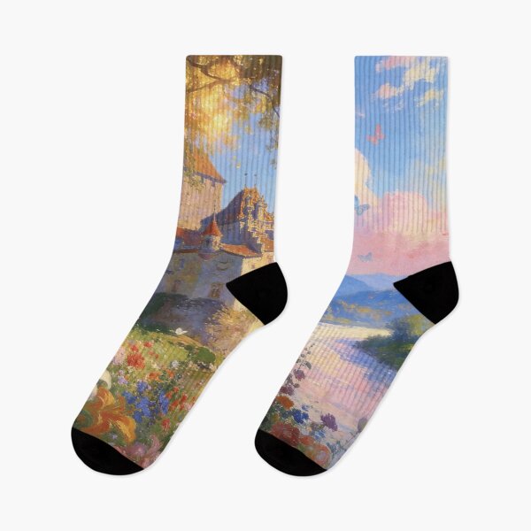 Item preview, Fairytale Castle Garden Art, Impressionist Forest & Flower Landscape Print designed and sold by BlareBlare.
