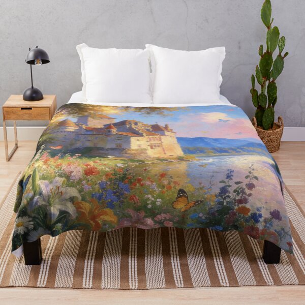 Item preview, Fairytale Castle Garden Art, Impressionist Forest & Flower Landscape Print designed and sold by BlareBlare.