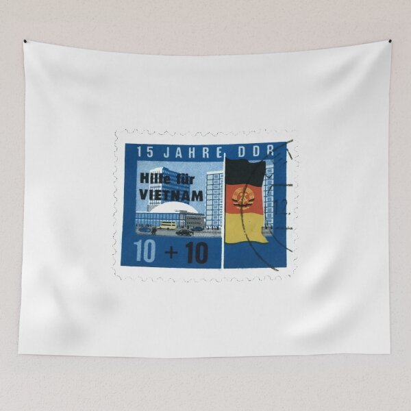 Item preview, Vietnam 15 Jahre DDR Blue Vintage Postage Stamp designed and sold by red-amber65.