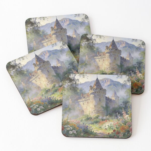 Item preview, Mystical Woodland Castle Painting, Floral Landscape in Impressionism Style designed and sold by BlareBlare.