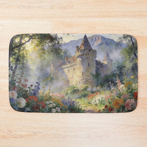 Item preview, Mystical Woodland Castle Painting, Floral Landscape in Impressionism Style designed and sold by BlareBlare.