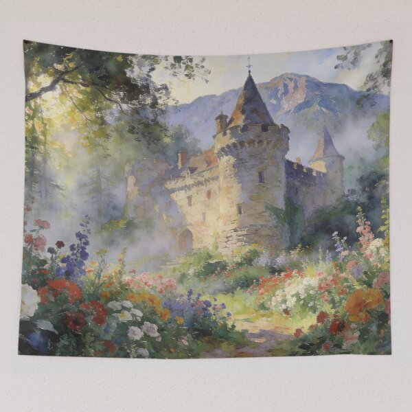 Item preview, Mystical Woodland Castle Painting, Floral Landscape in Impressionism Style designed and sold by BlareBlare.