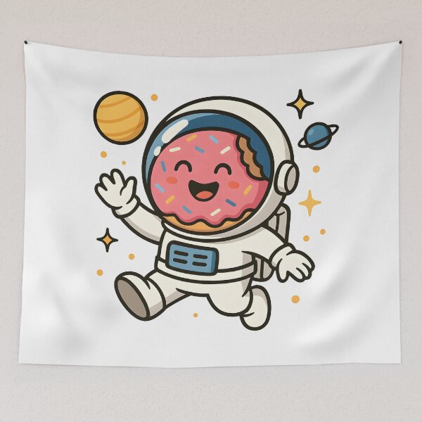 Item preview, Cute Donut Astronaut Floating in Space Funny Kawaii Cartoon. designed and sold by The-T-In-Retro.